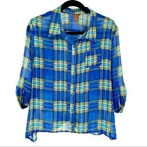 Copper Key Button Front Semi Sheer Top Size Large